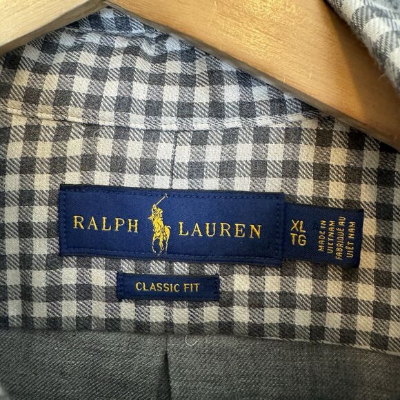 Ralph Lauren Shirt Mens XL Grey Check Long Sleeve Button Down Classic Fit Casual - Picture 6 of 7